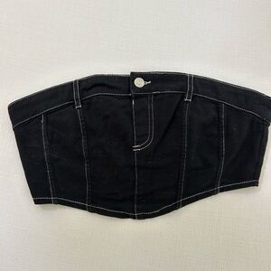 Garage Black Denim Top with White Stitching